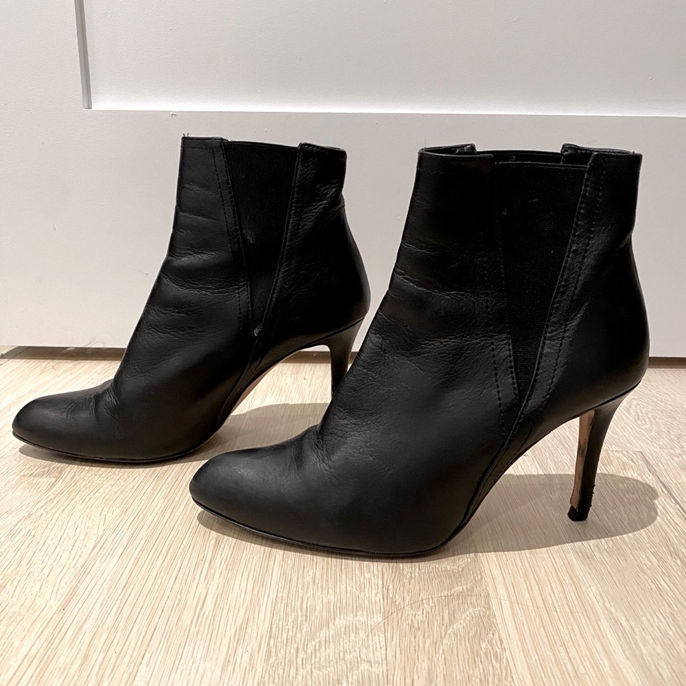 Black Leather Chelsea Booties